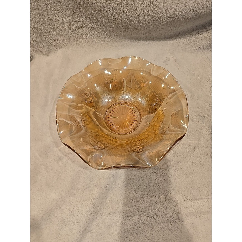 Jeanette Glass Iris and Herringbone Marigold Carnival Iridescent 11.5" Bowl